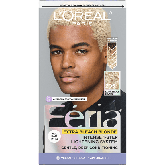 L'Oreal Paris Feria Multi-Faceted Shimmering Permanent Hair Color, 205 Bleach Blonding (Extra Bleach Blonde), 1 kit