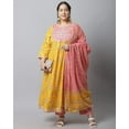 thumbnail image 4 of Rajnandini Women's Pure Cambric Cotton Embroidered Plus Size Kurta Set With Dupatta (JOPLVL244X-4XL_Yellow & Pink_4XL), 4 of 5