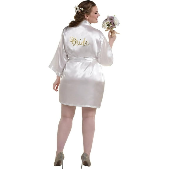 Adult Plus Size Bride’s Robe – Elegant White Hot-Stamped Fabric – Perfect Wedding Day Attire