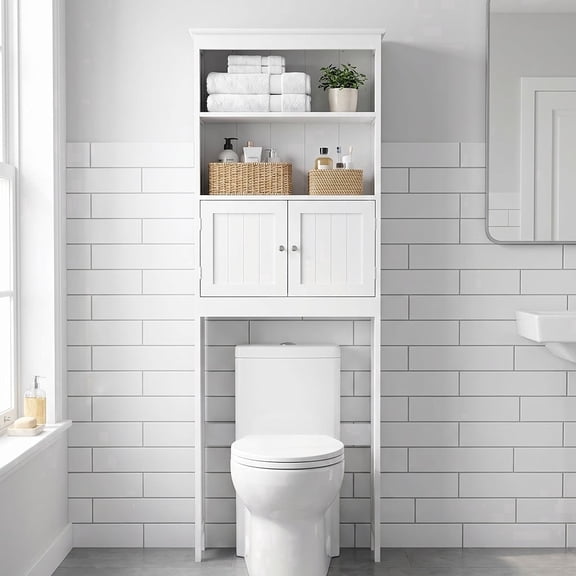 MORPAZX 2-Tier Over The Toilet Storage Cabinet White E1 MDF Bathroom Organizer with Doors
