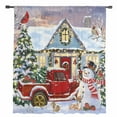 thumbnail image 2 of Christmas Semi Sheer Curtains Drapes for Living Room, Bedroom, French Doors Window 63 Inches Long, Farmhouse Xmas Snowman Truck Tree Rod Pocket Chiffon Curtain Drapery Voile Draperies Panel, 2 of 6