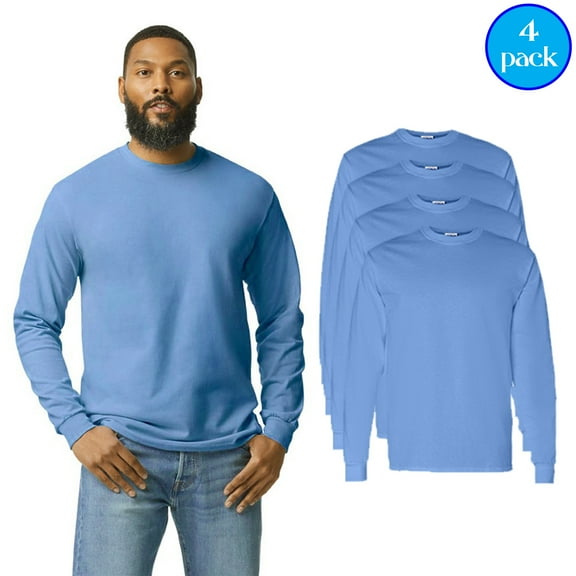 Gildan Men’s Heavy Cotton Long Sleeve T-Shirt, Ribbed Collar and Cuffs Carolina Blue Tee, 4 Pack, S