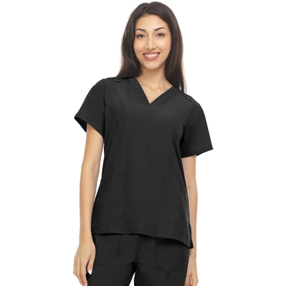 Hey Collection Scrubs 4-Way Stretch V-Neck Medical Scrub Top with Princess Seam, Black, S
