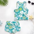 thumbnail image 6 of COEQINE Girls Two Piece Tankini Swimsuit with Shorts, Crewneck Sleeveless Swimming Bathing Suit Racerback Summer Beach Swimwear for Big Kid Age 12-13, Turquoise Floral, 6 of 8