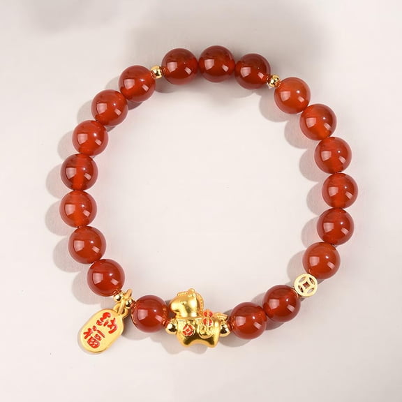 New Year of Horse Bracelets,Handmade Chinese Horse Beaded Charm Bracelets,Adjustable Feng Shui Protection Lucky Amulet Stretch Bangles New Year Gift for Unisex Jewelry