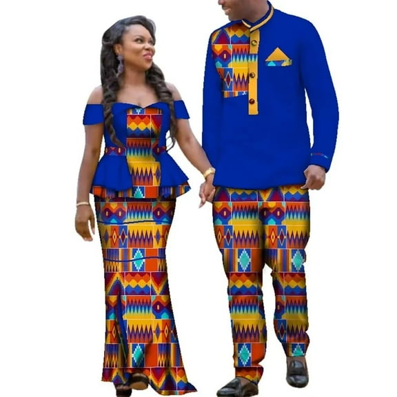 BAZINRICHE African Dashiki Clothes for Couple Patchwork Men Shirt Pant set Women Party Skirt set WYQ113