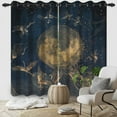 thumbnail image 2 of PBOBRIICH Dark Blue Curtains,Gold Moon and Crane Pattern Window Curtains for Living Room Bedroom Kitchen 2 Panels,42x84 Inch, 2 of 6