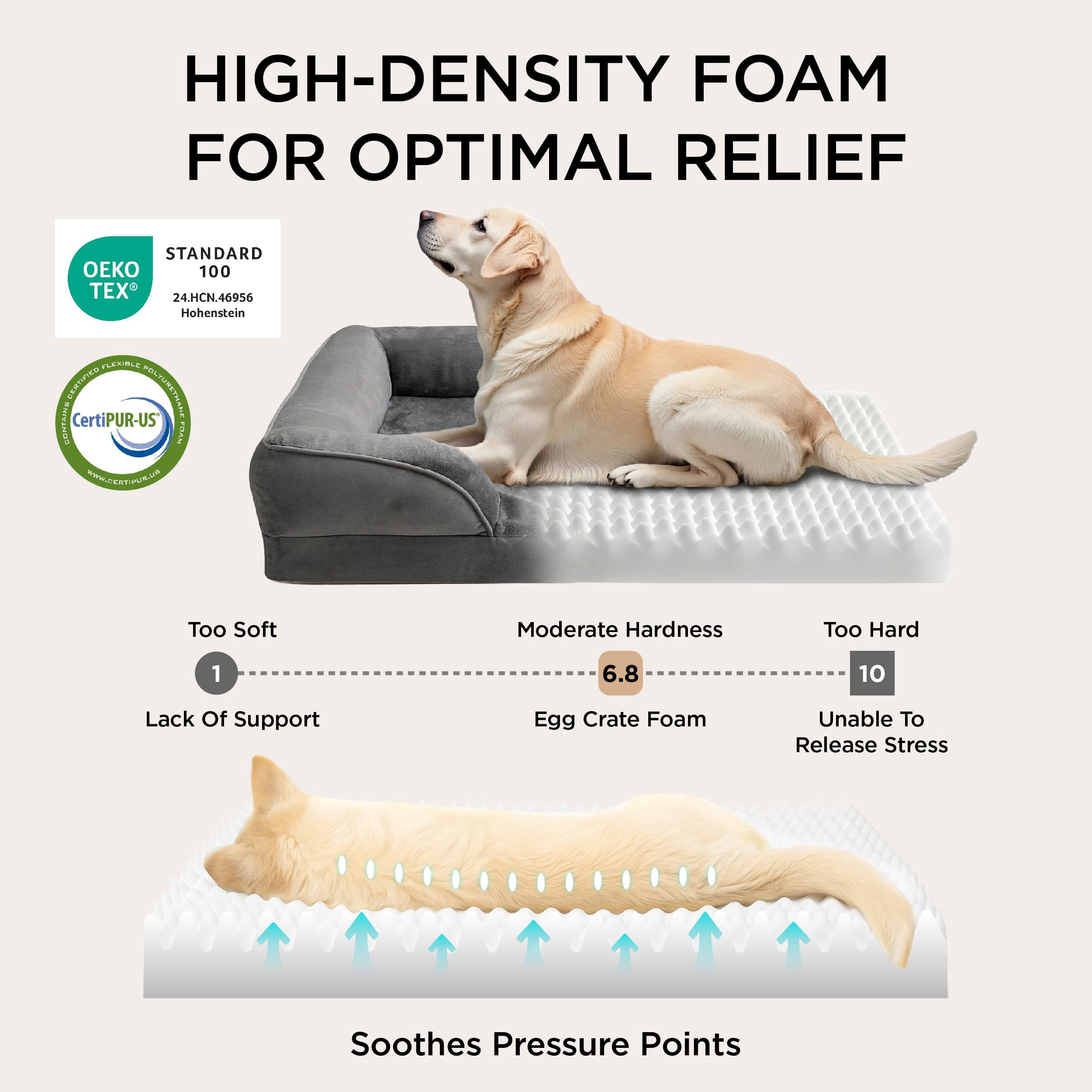 U By Bedsure Orthopedic Dog Bed for Extra Large Dogs - XL Washable Dog Sofa Bed Large, Supportive Foam Pet Couch Bed with Removable Washable Cover, Waterproof Lining and Nonskid Bottom, Dark Grey