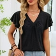 thumbnail image 5 of Taqqpue Women Summer Tops Solid Color V Neck Flutter Short Sleeve T Shirts Loose Fit Flowy Plus Size Blouse Tops Beach Tees for Women, 5 of 8