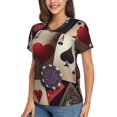 thumbnail image 2 of Women's V Neck T Shirts Casual Short Sleeve Tops Blouse, Playing Poker Cards Casino Retro, 2 of 6