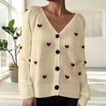 thumbnail image 2 of Lightweight Sweaters for Women Fall Winter Button V Neck Embroidered Heart Pattern Cardigan Knit Women's Blouses,Beige,L, 2 of 4