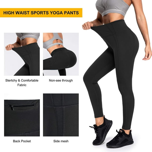 Black Women's All Day Comfort High Waist Yoga Pants with Pockets, Tummy  Control, Workout Pants for Women 4 Way Stretch Yoga Leggings with Pockets.