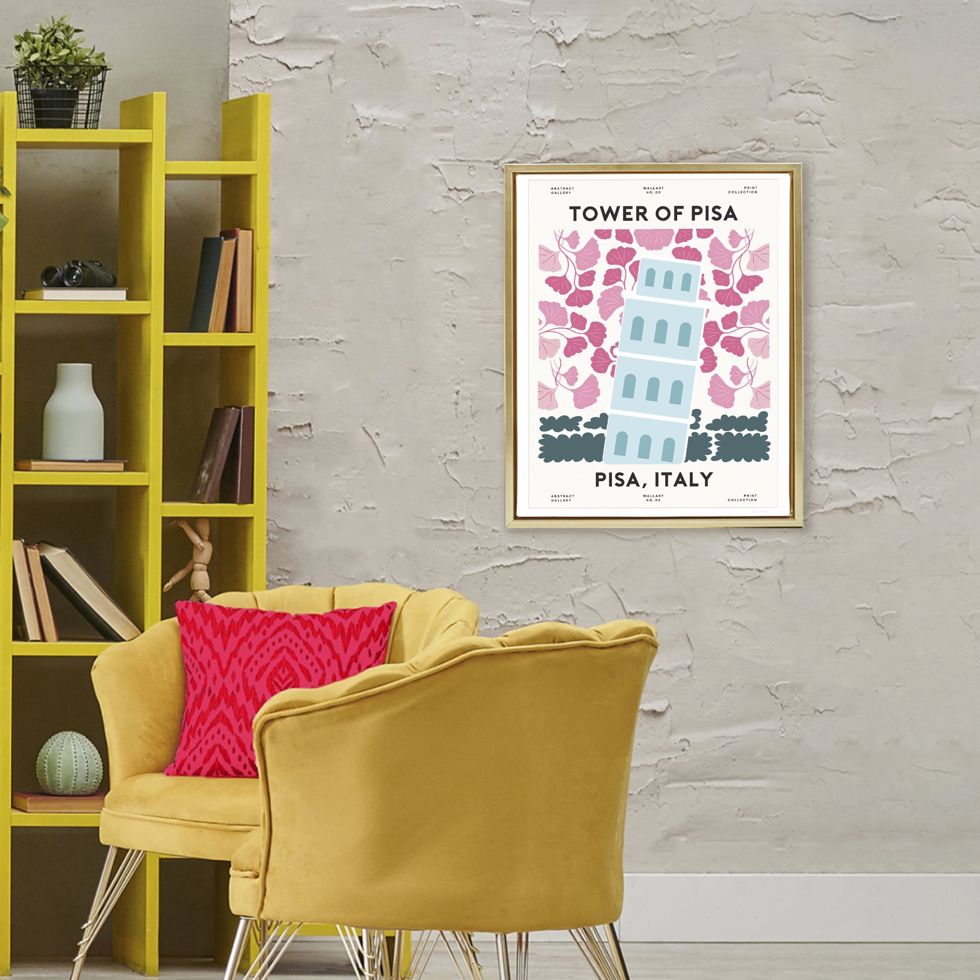 Stupell Industries Pastel Groovy Tower of Pisa Gold Framed Floater Canvas Wall Art, design by Omar Escalante