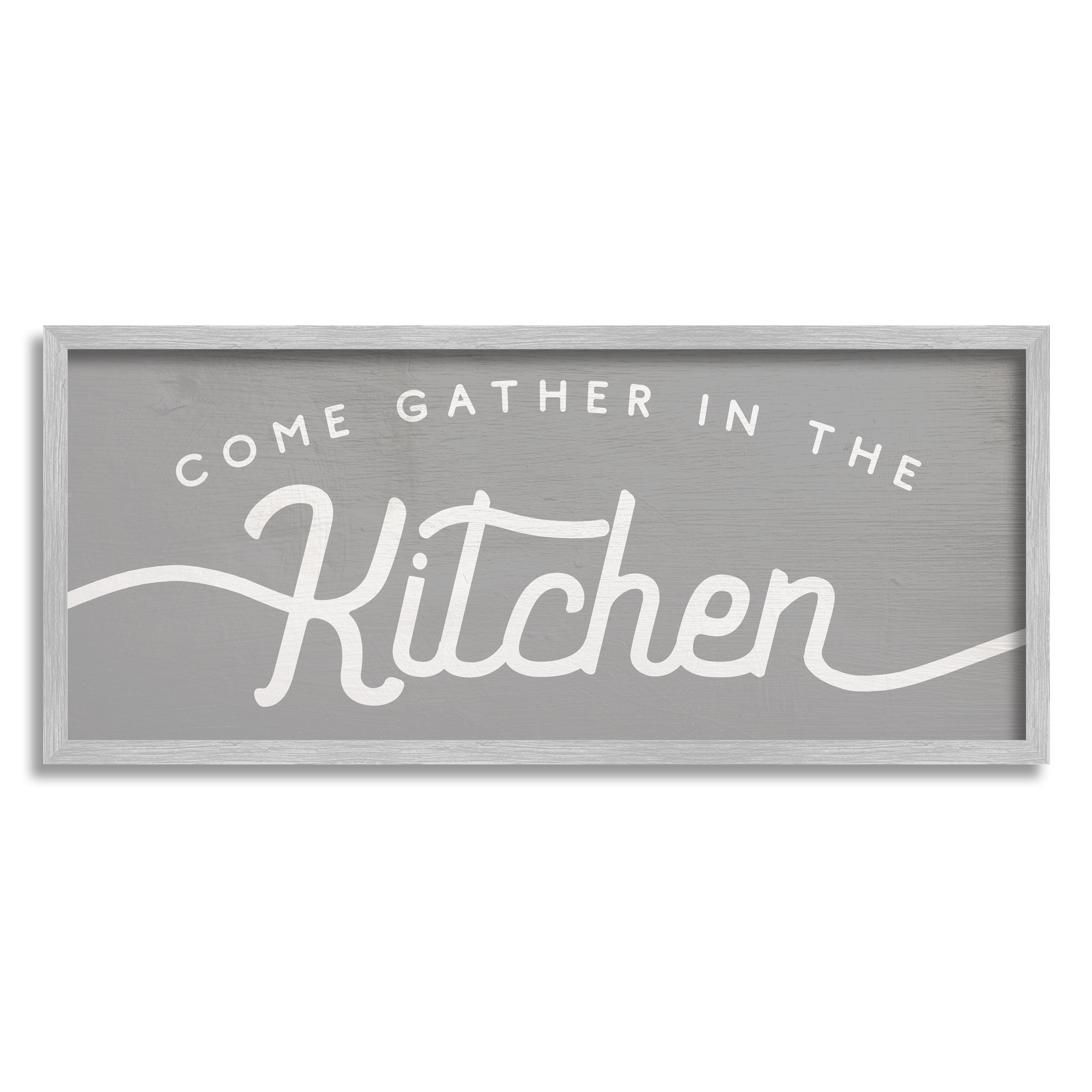 Stupell Industries Gather in the Kitchen Sign Rustic Family Phrase Food & Beverage Painting Black Framed Art Print Wall Art, 10 x 24