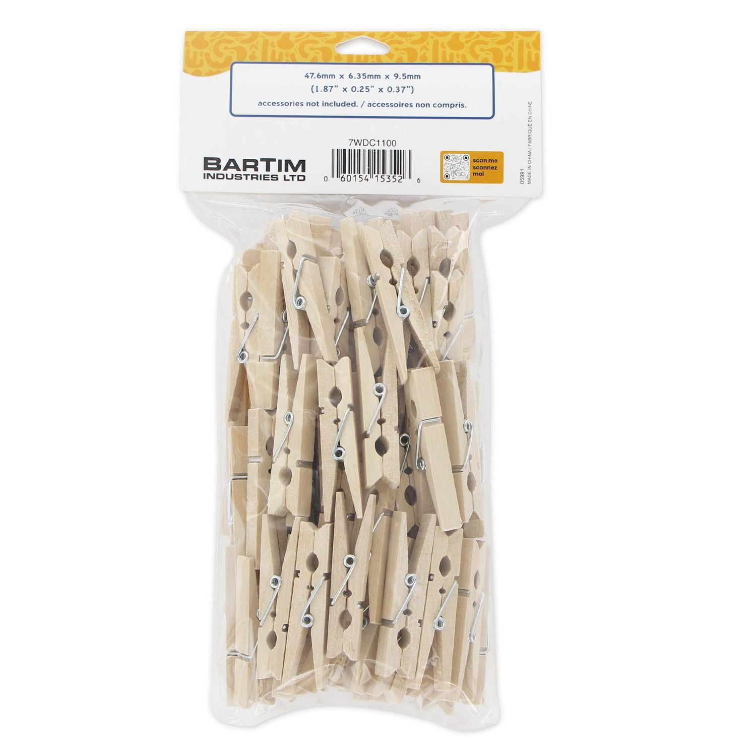 TINY HANDS Épingles à linge en bois, 100 un. L — 47, 6 × 6, 35 × 9, 5 mm, âge 3+ WOODCTHPIN 1IN 100PC