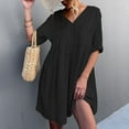 thumbnail image 3 of Casual Robe à Manches Courtes, Femmes V Cou Court V Robe à Manches Courtes Robe Design Exquis, 3 of 5