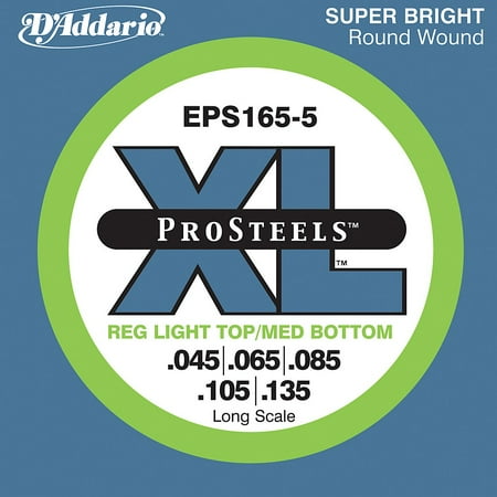 D'Addario EPS165-5 5-String ProSteels Bass Guitar Strings, Custom Light, 45-135, Long Scale
