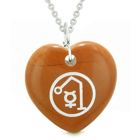 Red Jasper Heart Necklace - Archangel Raphael Sigil Magic Planet Energy Puffy Heart Amulet Red Jasper Pendant 22 inch Necklace