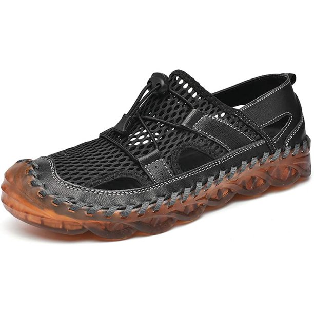 Xishao Sandalias Transpirables de Malla de Cuero de Vaca Casual de Verano para Hombres Zapatos de Agua Costera Transpirables de Goma Suave Transpirables Diarios Ajustables Huecos Xishao ropa