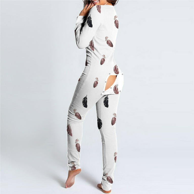 phonesoap romper for bride women's button-down feather print functional  buttoned flap adults jumpsuit grey