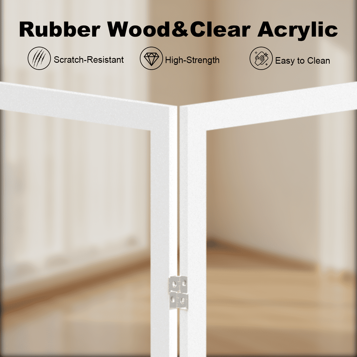Fairy Baby 6 Panel Freestanding Dog Gate, Clear Acrylic Wooden Pet Gate 24"H x 102"W for Stairs Hallway