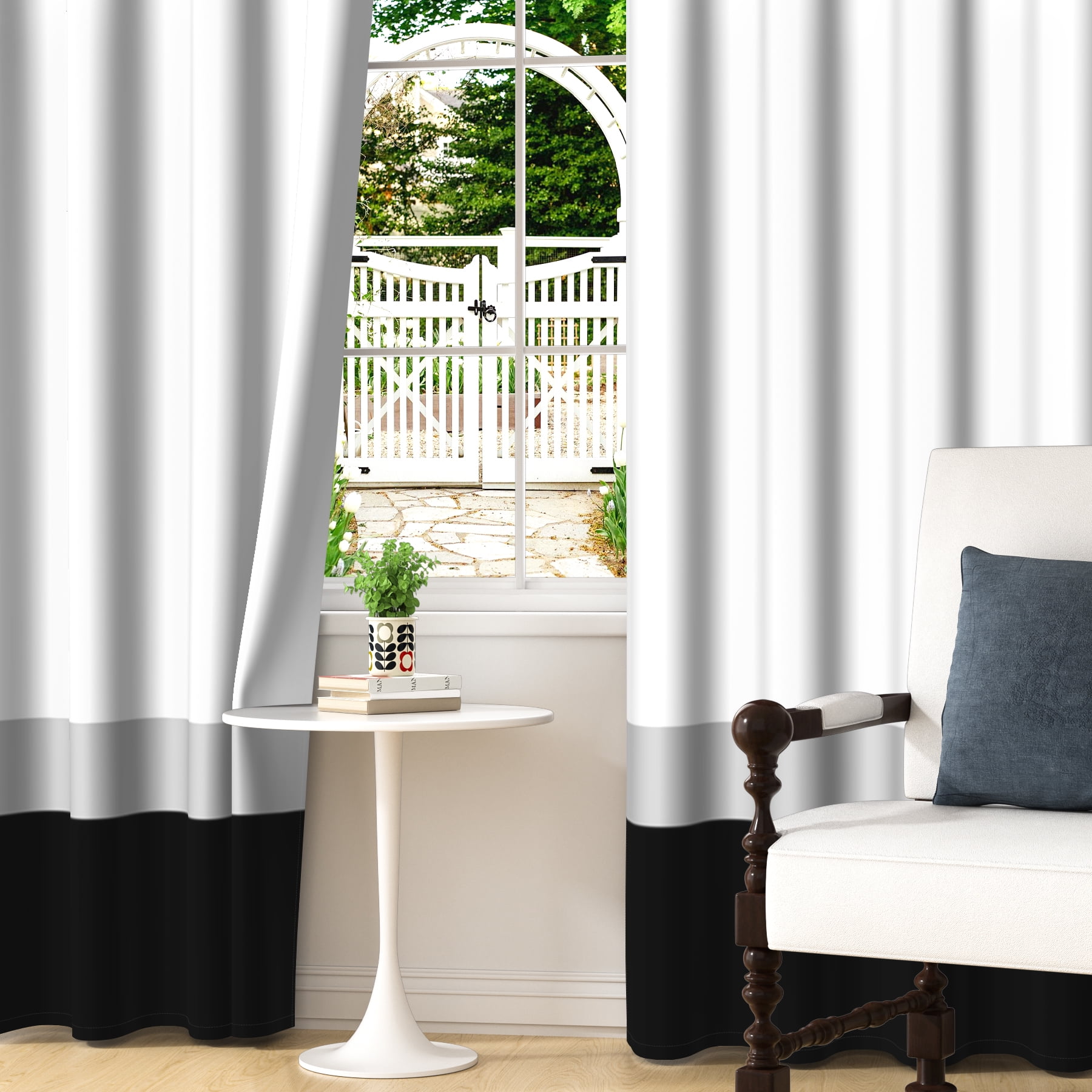 Lfeey Black White Blackout Curtains, Set of 2, Room Darkening for Living Room/Bedroom, 42x84 inches