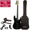 Sawtooth EP Series Electric Bass Guitar with Gig Bag & Accessories, Satin Black w/ Black Pickguard and Free Music Lessons