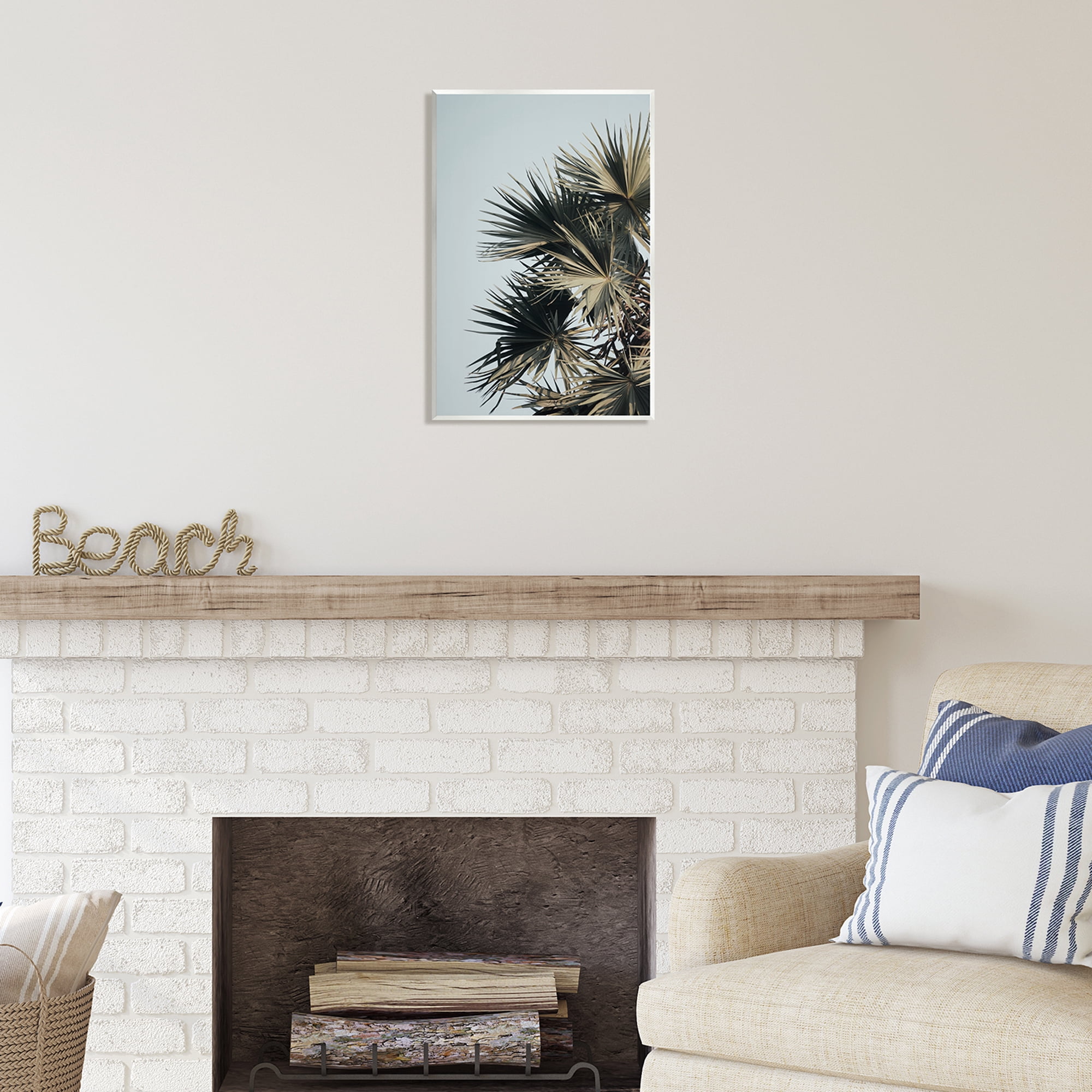 Stupell Industries Palm Plant Leaves Blue Sky Coastal Photography Unframed Art Print Wall Art