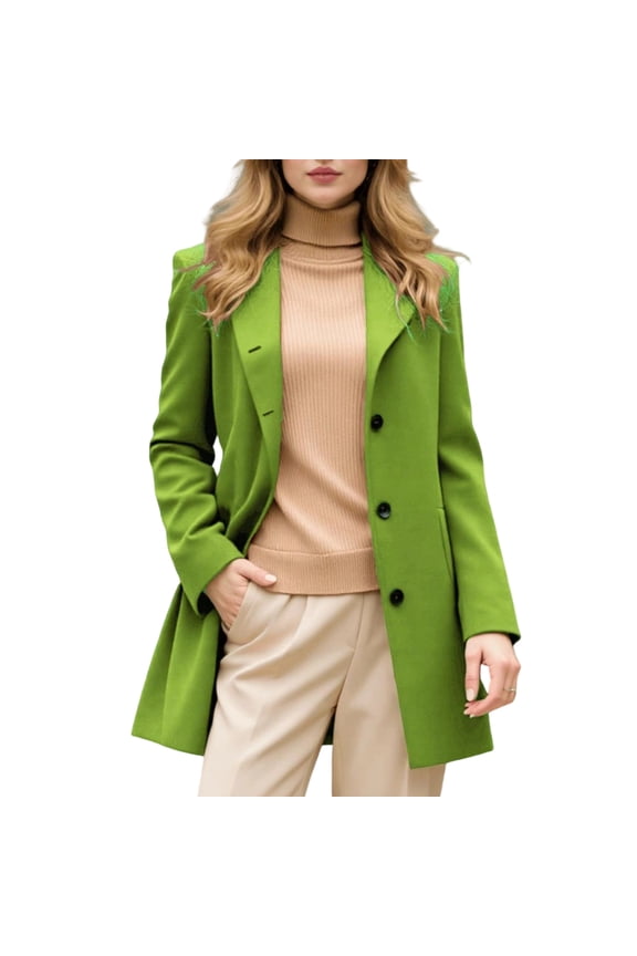 Women's Coats Elegant Single Breasted Mid Length Wool Coat Long Sleeve Outwear Overcoat, Classic Design for Formal and Casual Winter Wear,Green M