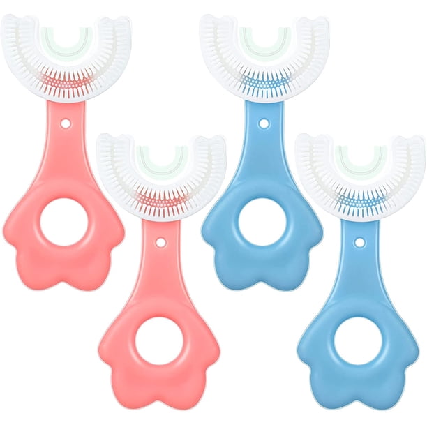 Paquete de 4 cepillos de dientes en forma de U para niños con cabezal de cepillo de silicona Cepillo de dientes de masaje blanqueador Cepillo de dientes tipo U Cepillo de dientes de boca entera con mango para niños Ormromra CZMR-ST128-1