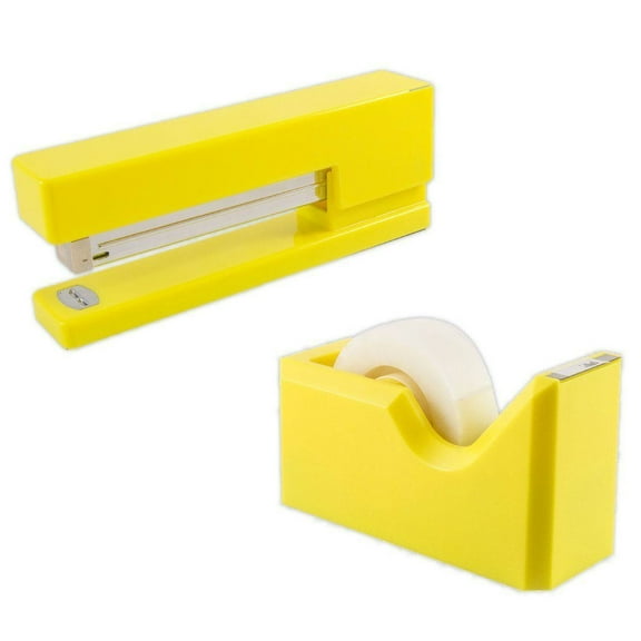 JAM Paper Office & Desk Set, Yellow, 2/Pack - 1 Stapler & 1 Tape Dispenser