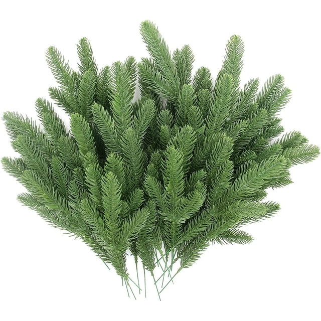 Nvzi 50 piezas de ramas de pino artificiales, plantas verdes, agujas de pino, accesorios de bricolaje para coronas navideñas y decoración del hogar (verde)