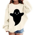 thumbnail image 6 of EnJoCho Playful Print White Hoodie Girls Soft Pullover Halloween Sweatshirt Cute Graphic Casual Streetwear Comfy Tween Lounge Wear, 6 of 7