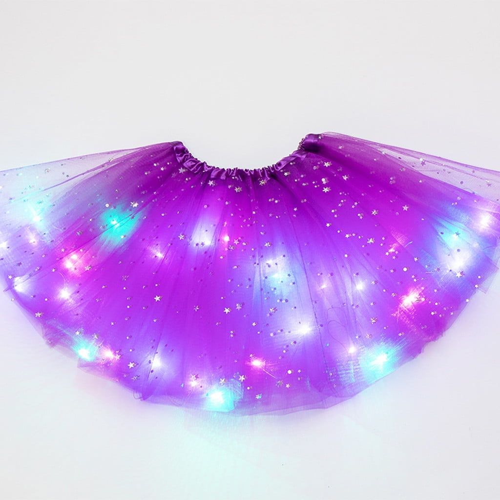 1PCS Kids Girls Baby Sequin Tutu Skirt LED Light Up Pettiskirt Ballet Clothes Ballet Bubble Skirt