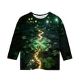 thumbnail image 4 of Tauxra Chandail de la Saint-Patrick pour Adultes, T-Shirt à Manches 3/4 Imprimé Col Rond, T-Shirt Graphique Trèfle Décontracté à Manches Longues pour Activités Festives, 4 of 6