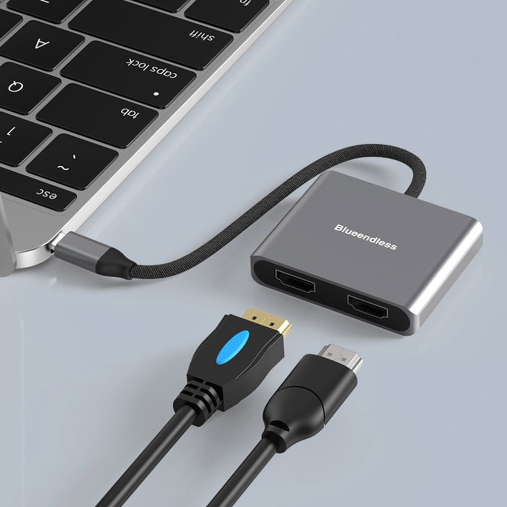 Sofullue 2-Port Multi Monitor Adapter USB C to 2 x HDMI-compatible Video Splitter USB Type C Hub Dual 4K 30Hz or 4K 60Hz for PC