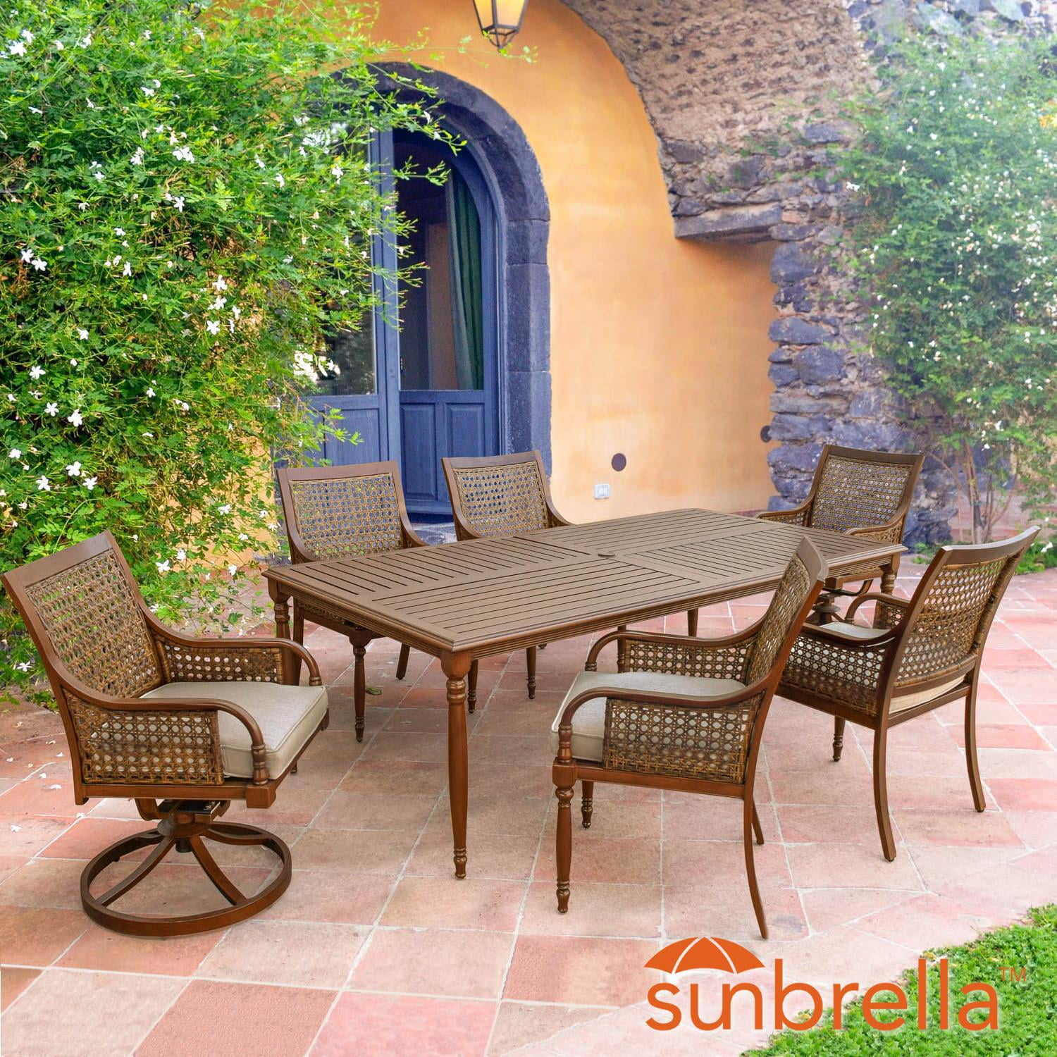 Arabella 7 Piece Aluminum Patio Dining Set W/ 78 X 42 Inch Table, 2