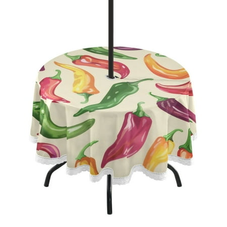 

Round Tablecloth 60*60 Inches Round Tablecloth Outdoor Style Tablecloth With Umbrella Holes Tablecloth Outdoor Suitable For Kitchens and Dining Rooms Colored Pepper