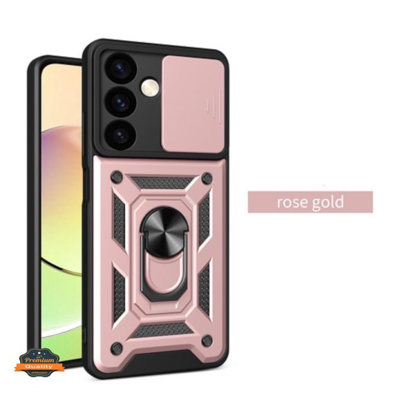 For Samsung Galaxy A36 Hybrid Shockproof, Built-in Sliding Camera Lens Protection with Magnetic Finger Ring Stand Holder Phone Case Cover by Xpression, Rose Gold
