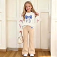thumbnail image 2 of QTBIUQ Girls Two-Piece Fall Winter Set Bow-Decorated Long-Sleeve Sweatshirt with Rhinestone-Bow Print and Flared Pants Outfit Set, 2 of 8