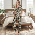 thumbnail image 2 of TSOVTHRID Tropical Pineapple Leaves Flower Print Pajama Set for Women Soft Pjs with Long Pants Button Down Sleepwear Soft Short Sleeve Nightwear Sets, L, 2 of 7
