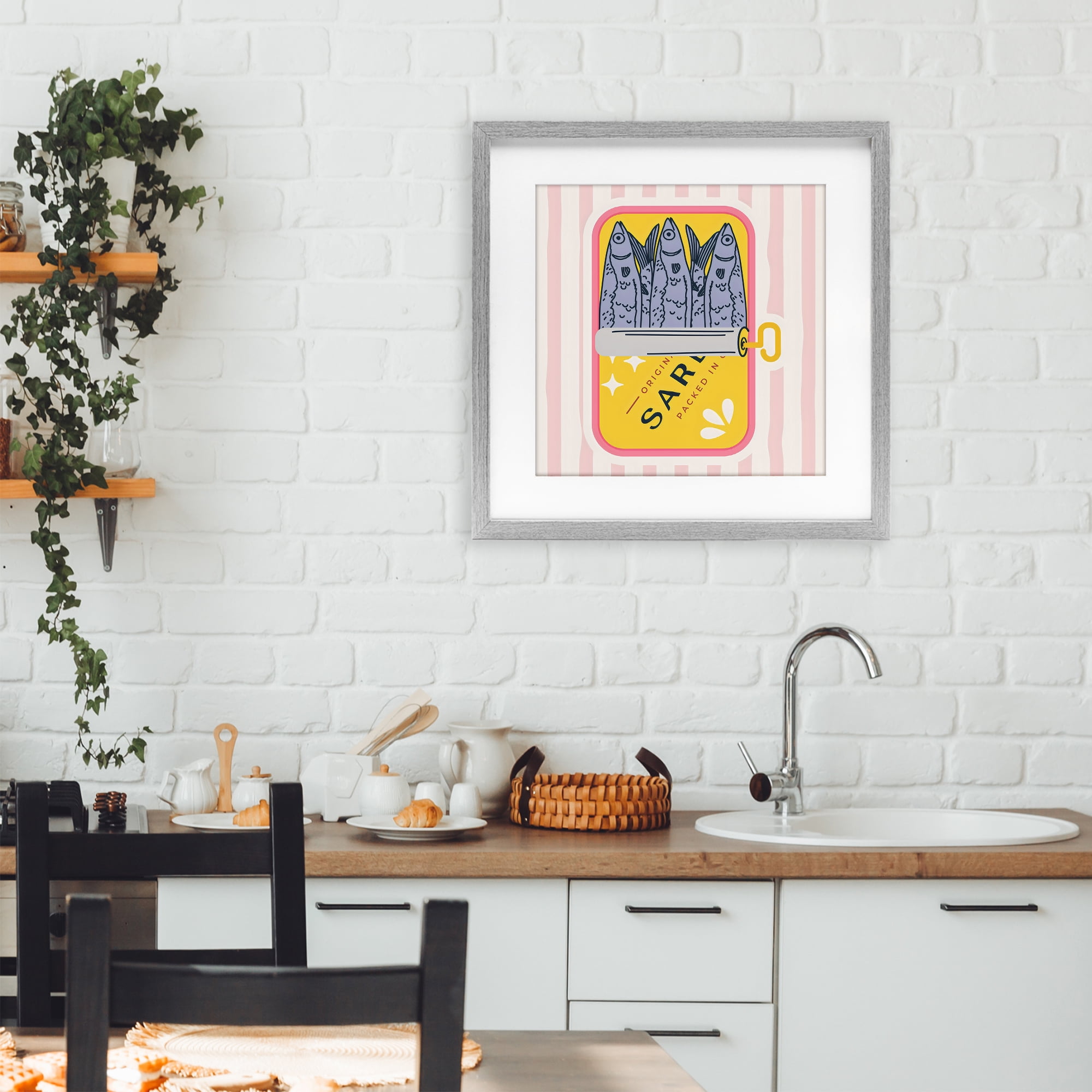 Stupell Industries Yellow Sardine Tin Gray Framed Print Under Glass, design by Creative Studio