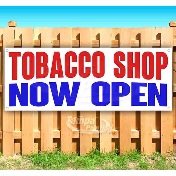 Tobacco Shop Now Open 13 oz Vinyl Banner With Metal Grommets