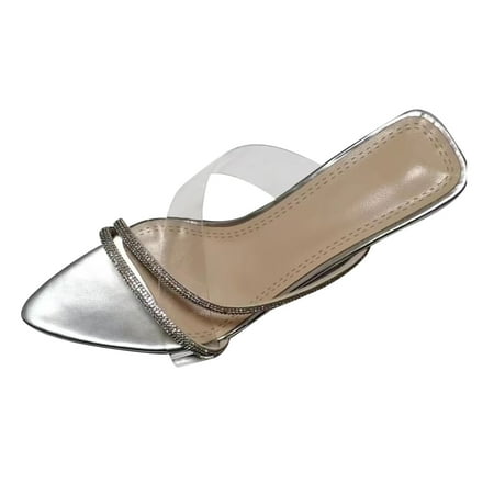 

Kukoosong Heeled Sandals Womens Summer Shoes for Women Fashion Sandals Slim Middle Heels Transparent Sandals Outwear Womens Sandals Silver 40