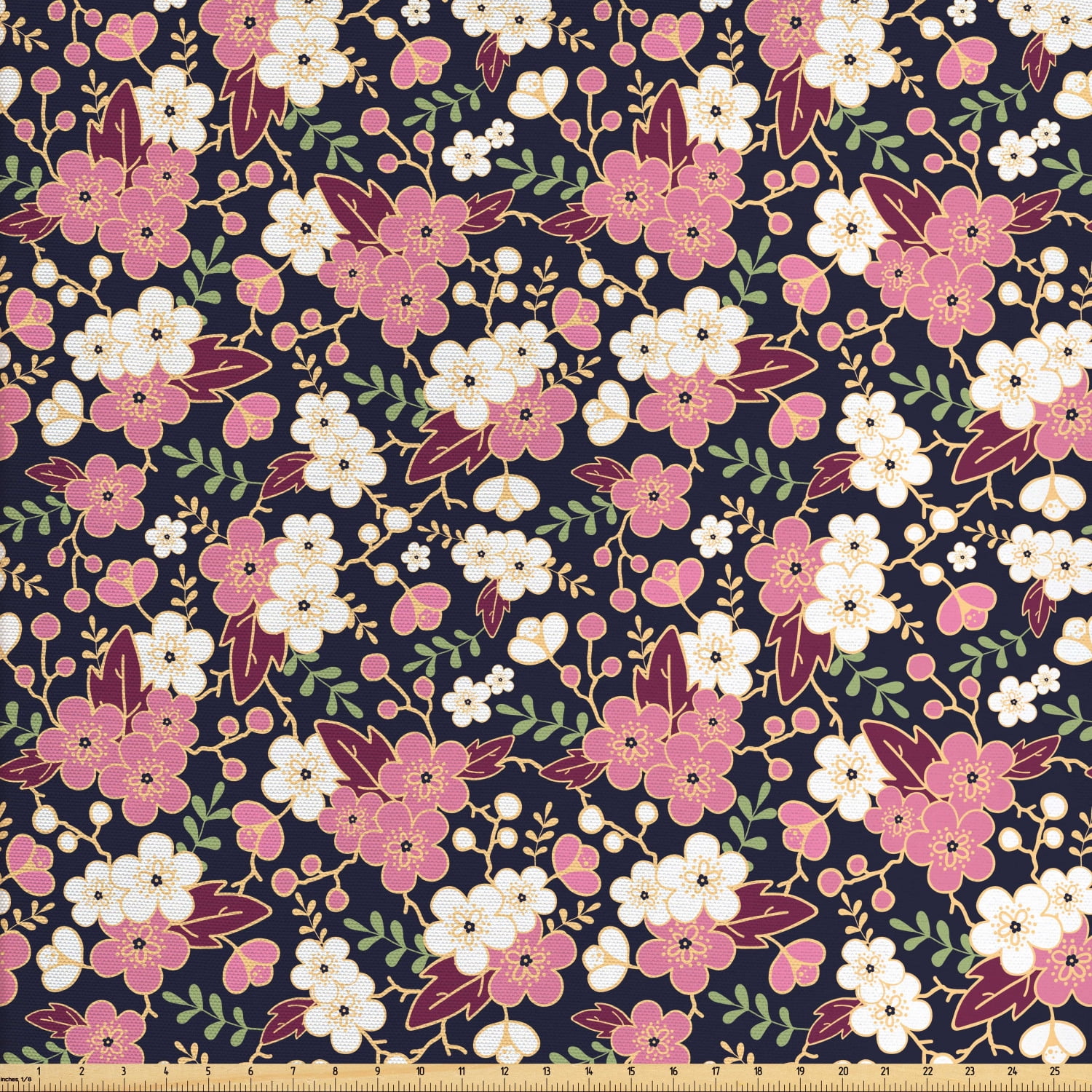 Japanese Fabric by The Yard, Soft Spring Night Garden Pattern with