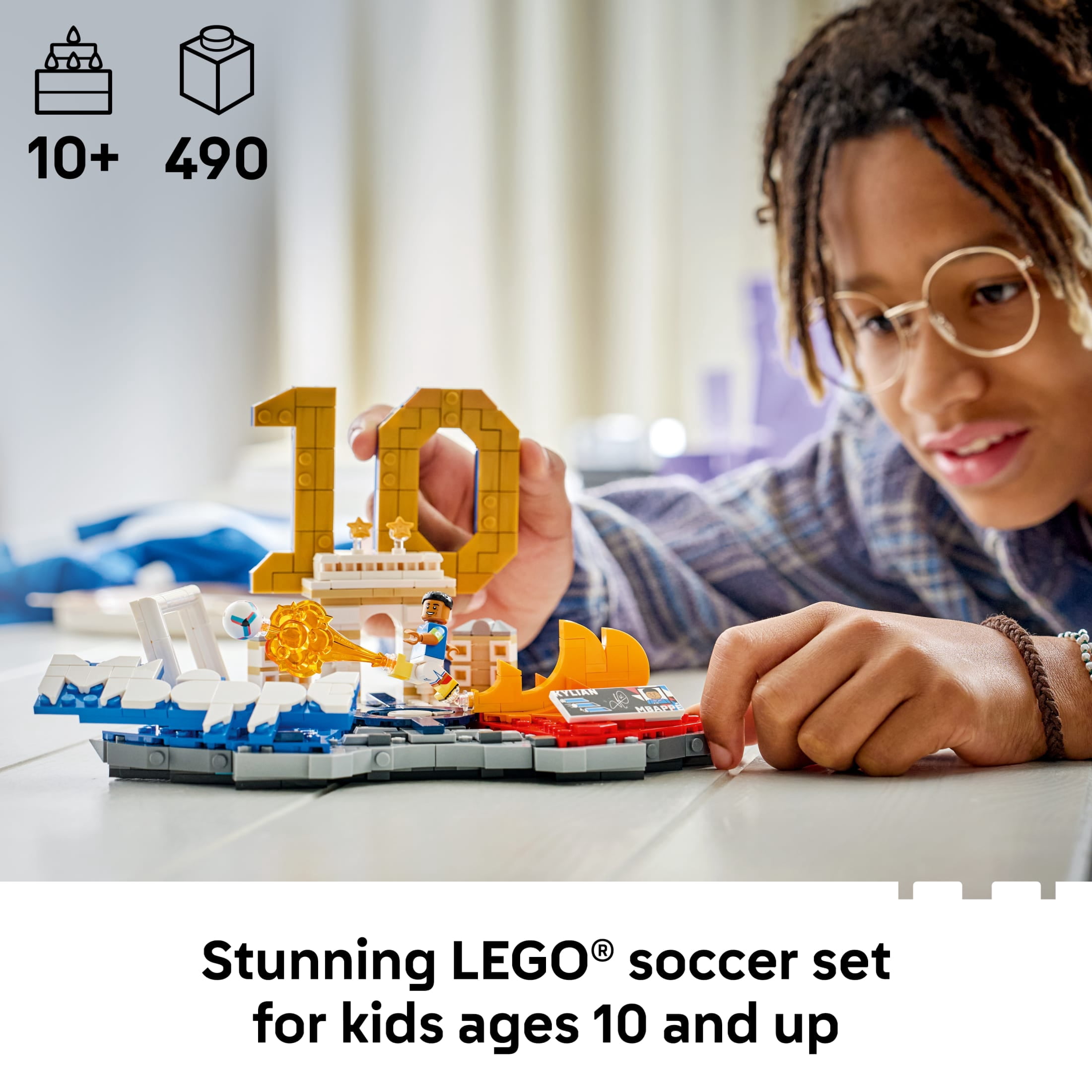 LEGO Editions Kylian Mbappé – Soccer Highlights - Building Set for Boys & Girls, Ages 10+ - Collectible Soccer Gift with Plaque - Kids Bedroom or Shelf Decor - 43013