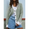 thumbnail image 4 of Women'S Casual Open Front Long Sleeve Chunky Knit Striped Cardigan Sweaters Outerwear Coats Green S, 4 of 6