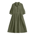 thumbnail image 5 of Bxsruta Womens Midi Dress Casual Button Down Shirt Dress 3/4 Sleeve Collared Flowy Dresses, 5 of 7