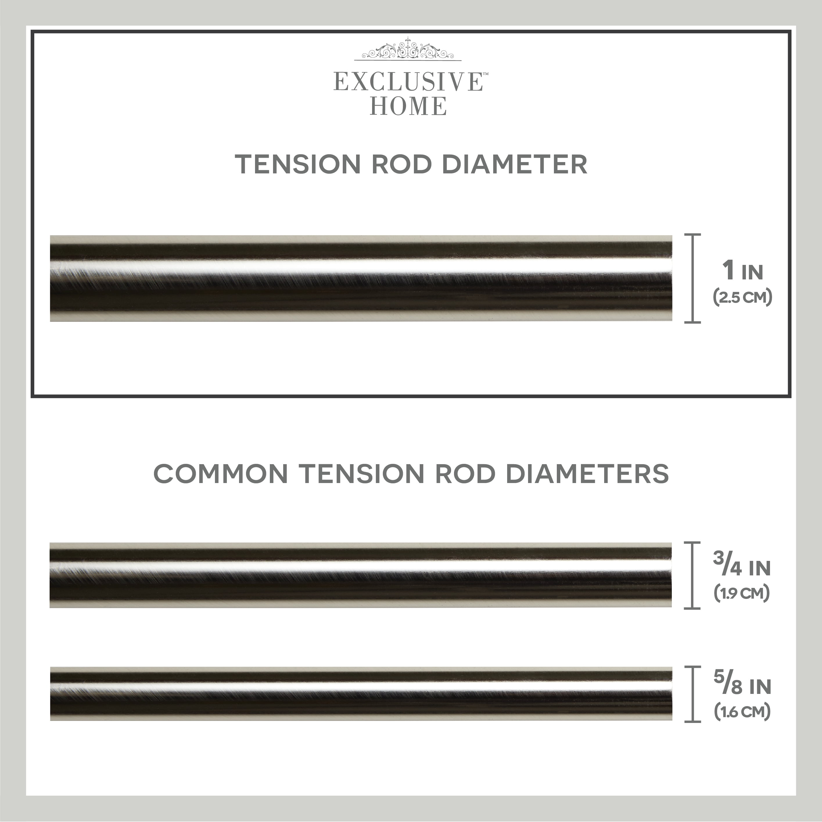 Exclusive Home 1.5 in and 1.5 in Silver Adjustable Tension Rod, 24 in - 40 in