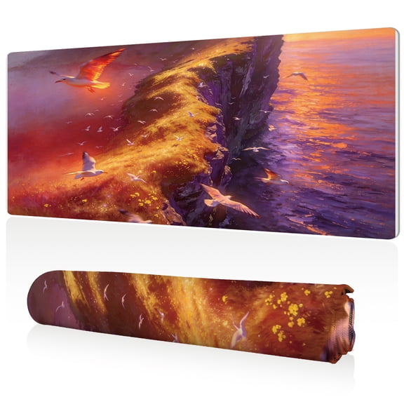 LIVEKEY XXL Mouse Pad Coastal Sunset with Seagulls Design 80x40cm Extra Large Desk Mat Full Coverage Durable Easy to Clean Non Slip Base with Stitched Edges for Gaming and Office